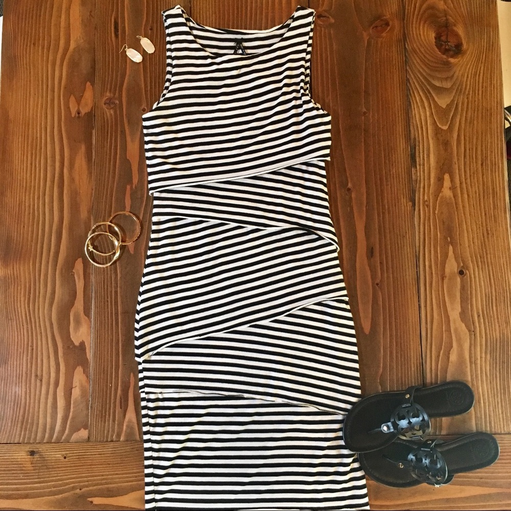 Lapis Striped Tiered Column Tank Dress